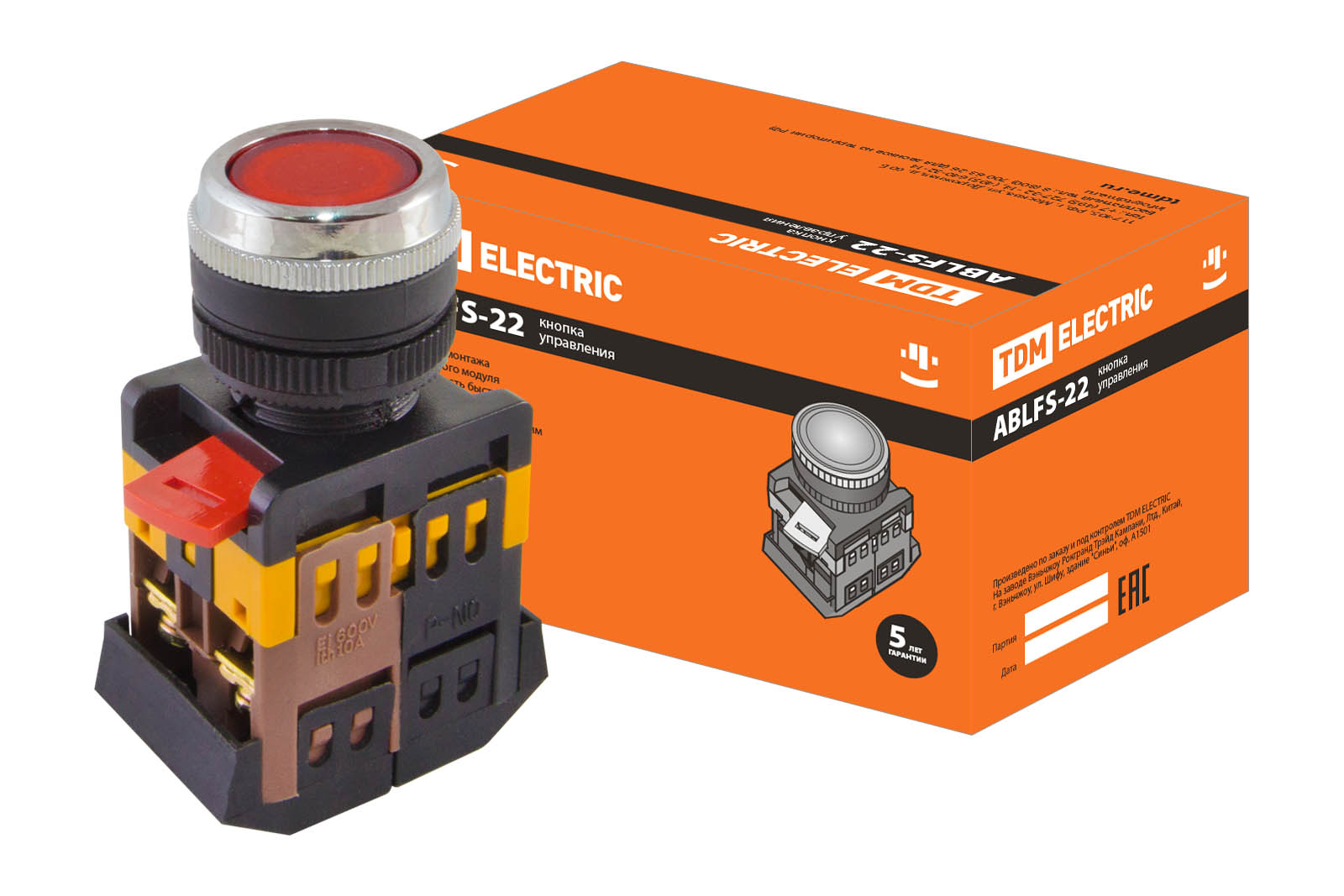 Кнопка ABLFS-22 красный d22мм неон/230В 1з+1р TDM Кнопка ABLFS-22 красный d22мм неон/230В 1з+1р TDM